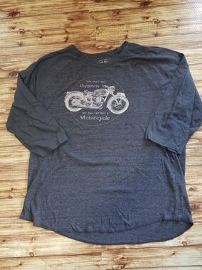 Lucky Brand Gray Long Sleeve Men's XXL 2XL Motorcycle Graphic Happiness Shirt